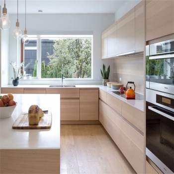 Contemporary Modular Wood Grain Melamine Kitchen Cabinet