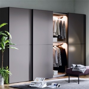 High End Large Storage Gray Sliding Door Wardrobe
